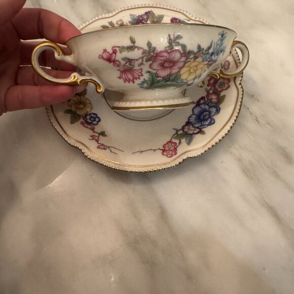 Antique Castleton China Soup Bowl Cup & Saucer Phoenix USA Gold Scalloped Edge - Picture 4 of 16